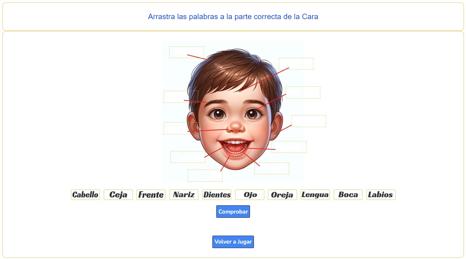 Juego de arrastrar las Partes de la Cara