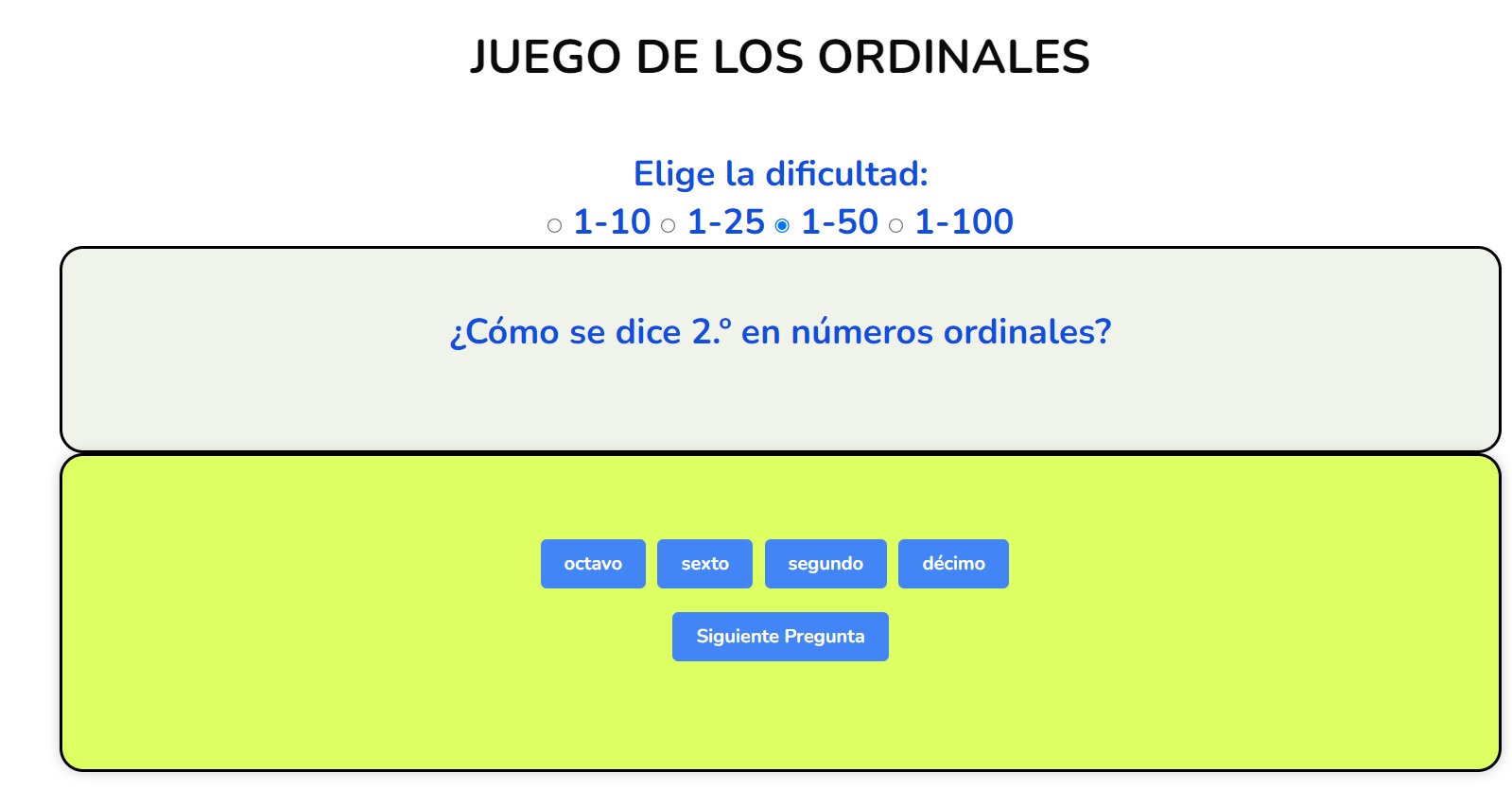 Juego para saber nombrar lo snúmeros ordinales